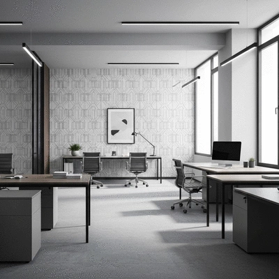 Modern office space with stylish commercial wallpaper, no text, no words, no typography, clean image
