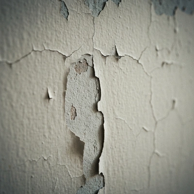 Close-up of peeling paint on an interior wall with visible cracks, indicating a need for repainting, no text, no words, no typography, clean image